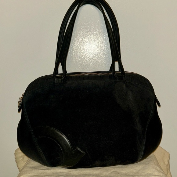 Salvatore Ferragamo Handbags - Salvatore Ferragamo Elegant Black Shoulder Boston Bag. Vintage Suede & Leather